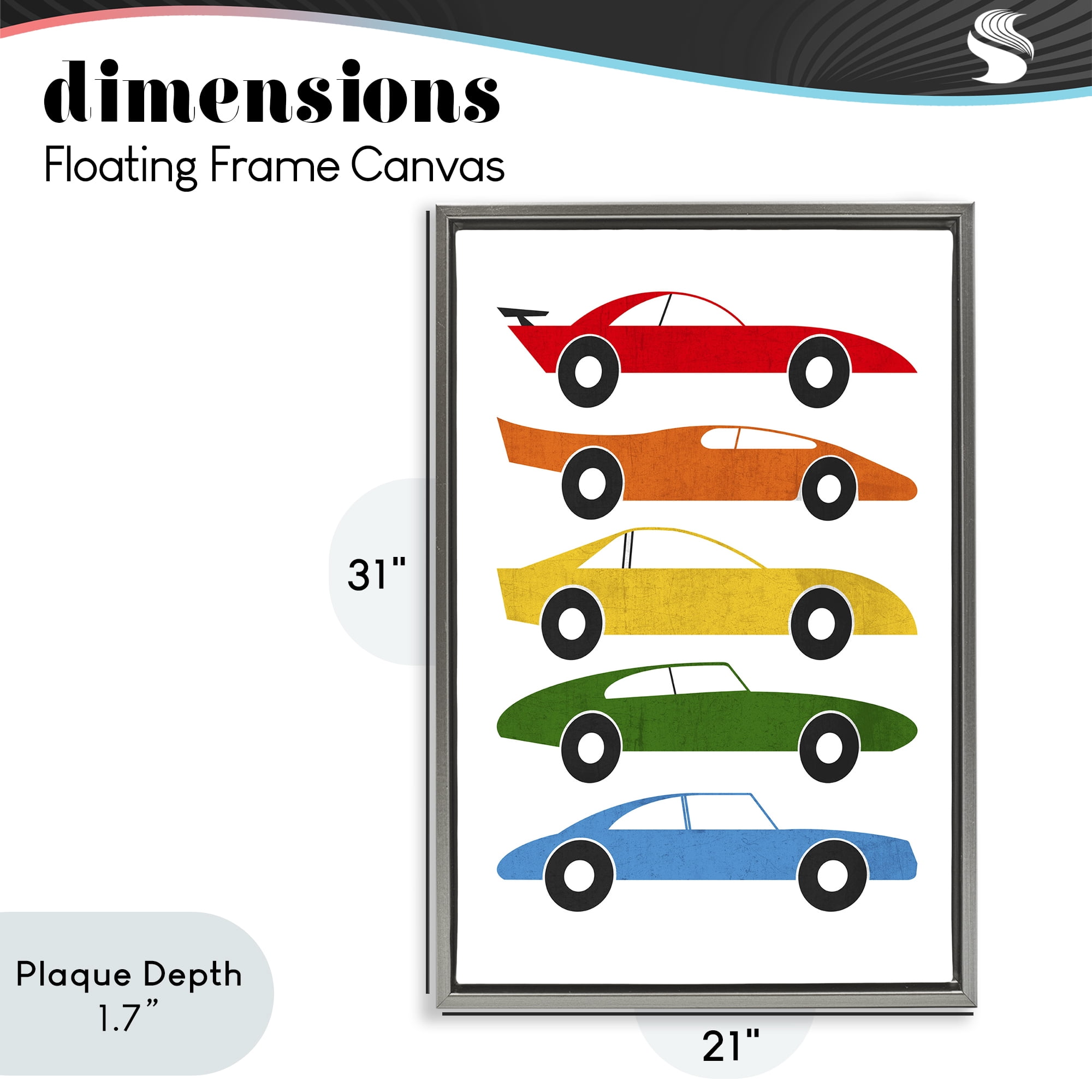 Stupell Industries Colorful Midcentury Cars Gray Framed Floater Canvas Wall Art, design by Tom Quartermaine