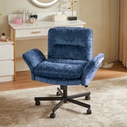 Bestier Criss Cross Office Chair, Plush Velvet Vanity Chair with Adjustable Armrests, Side Pockets, Comfy Swivel Ergonomic Desk Chair for Home Office Bedroom Makeup, Ocean Blue