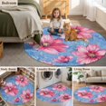 thumbnail image 5 of Round Rugs 5Ft, Pink Spring Floral Round Area Rug Washable Indoor Throw Carpet, Watercolor Elegant Botanical Blue Soft Non Slip Circle Rug for Cabinet Bathroom Home Decor Aesthetic, 5 of 8