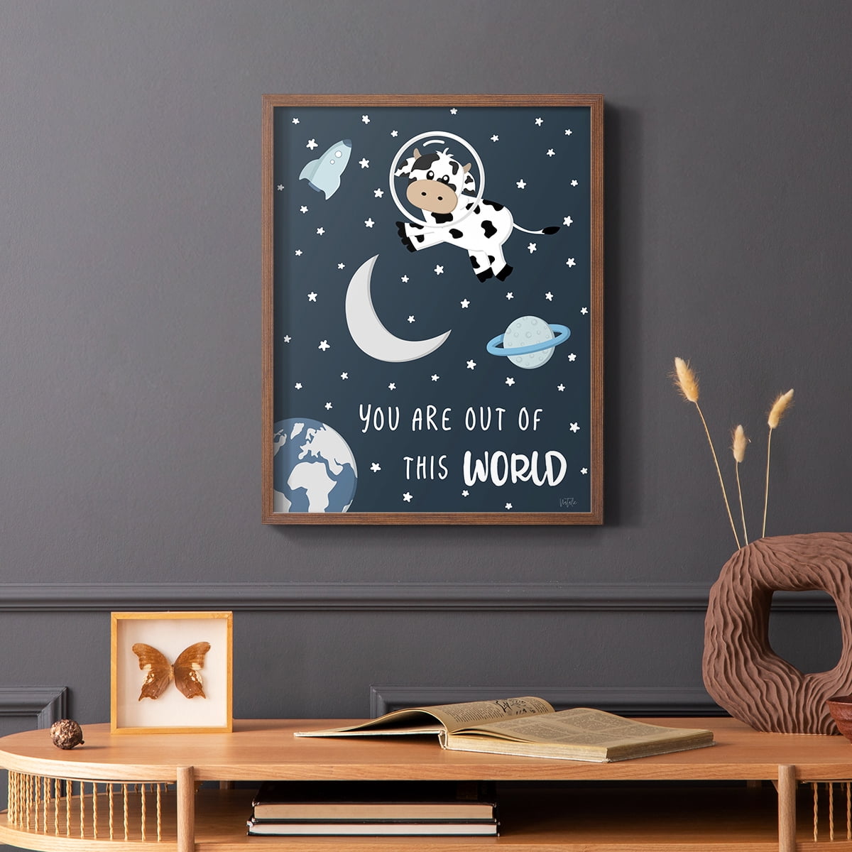 Cow in Space II in Paper Solid Wood 11 x 14 Framed Print