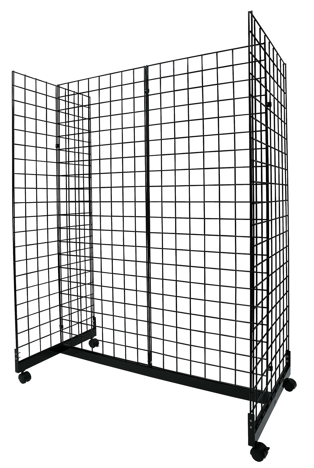 Gridwall Panel Tower with T-Base Floorstanding Display Kit 3-Pack Black 2'x6' 