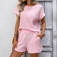 thumbnail image 3 of Uootdi Two Piece Sets for Women Striped Print Short Sleeve Top and Shorts Set Soft Stretchy Top Comfortable Blouse Casual Outfit Gift, 3 of 9