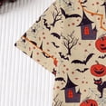 thumbnail image 5 of CUZIBR Girls Halloween Pajamas Sets Pumpkin Bat Castle Pajamas Set Lapel Button Short Sleeve Shirt Elastic Waist Shorts 2 Pieces Sleepwear Loungewear Outfits,A-Khaki,5-6 Years, 5 of 9