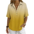 thumbnail image 2 of Favoffer Women's Linen Blouse Turtleneck Short Sleeve Solid Color Button Snap V Neck Daily Office Streetwear Fashion Casual Shirt, 2 of 7