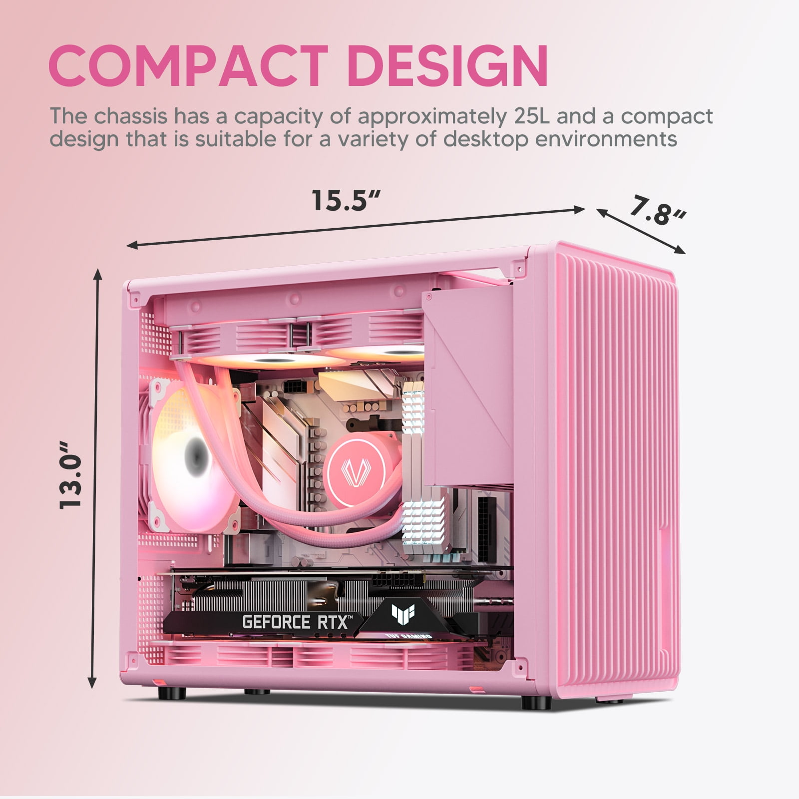 Vetroo M06 Micro-ATX/Mini-ITX Gaming PC Case, Compact High Airflow Mesh Mid Tower, Supports 5×120mm Fans & 240mm Liquid Cooling, GPU Up to 355mm, Adjustable PSU Mount, USB Type-C I/O - Pink