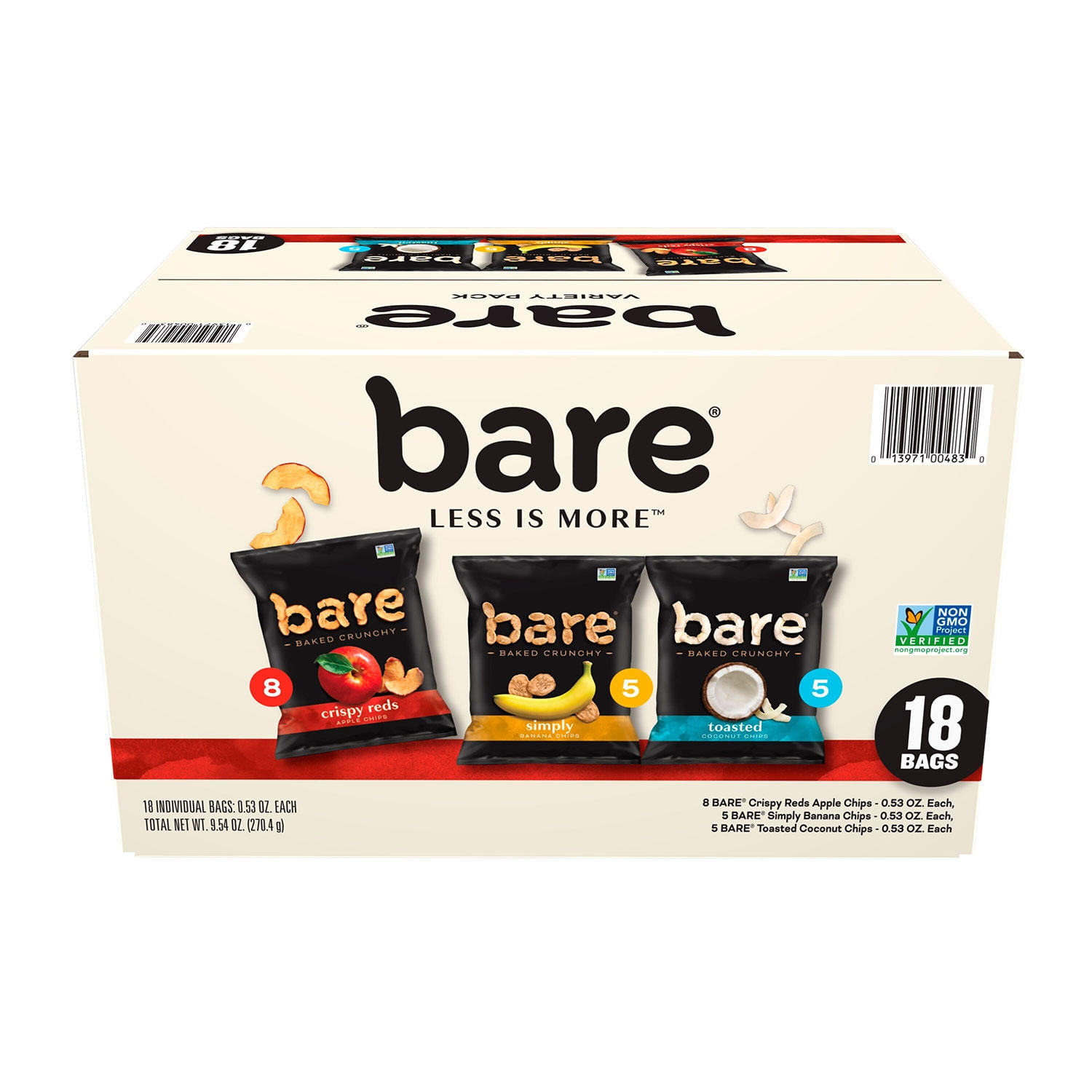 Bare Baked Crunchy Fruit Snack Pack, Variety Pack, 0.53 oz. 18 pk.