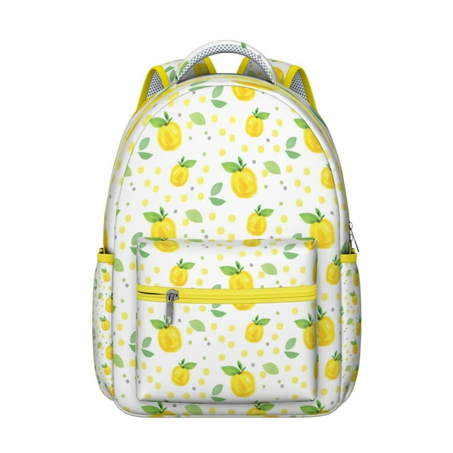 Fresh Lemon Students Backpack Cute Yellow Fruit School Bag with Floral I Love Lemons Pattern, Lightweight and Adjustable Strap
