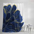 thumbnail image 3 of Shower Curtains for Bathroom, Navy Blue Gold Waterproof Fabric Shower Curtain, Abstract Line Art Troditional Ink Painting Decorative Bathroom Curtain for Bathtub, 72"x72", No Hooks Included, 3 of 9