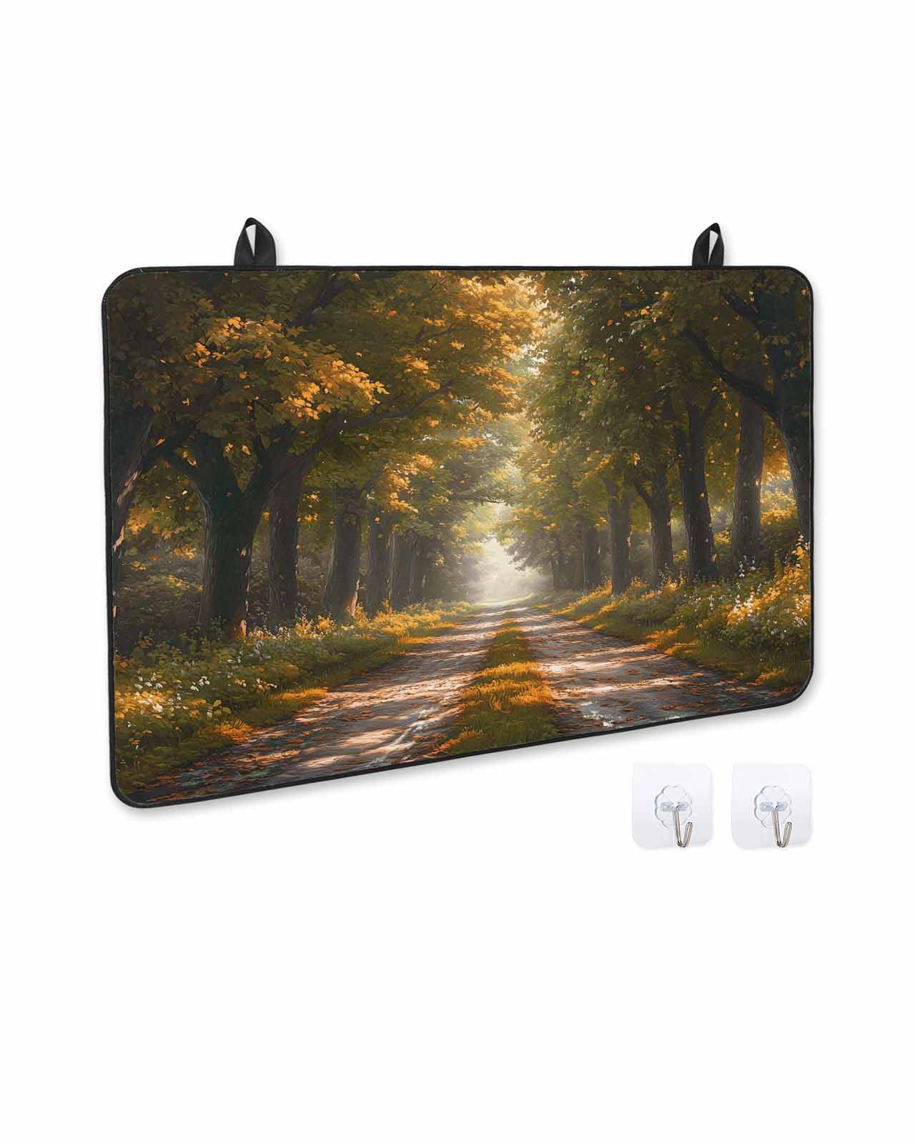 nqOlkjepod Large Induction Cooktop Protector Mat 36"x21", Brown Trees Stove Top Covers for Electric Stove, Forest Art Decor Spring Summer Nature Leaf Stove Burner Cover Mats, Glass Top Stove Cover