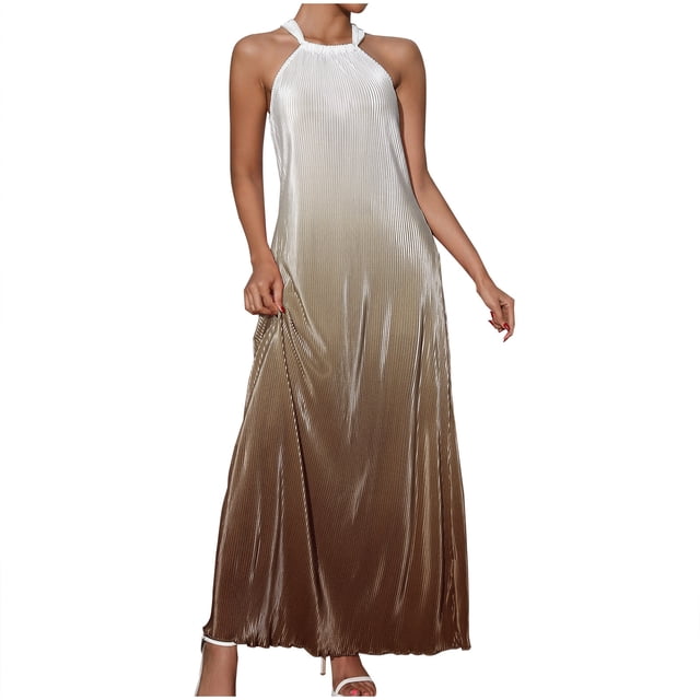 Robe Maxi d'Été 2025 pour Femme Dégradé à Col Licou Aguichant pour Fête Invitée de Mariage Longue Robe Formelle