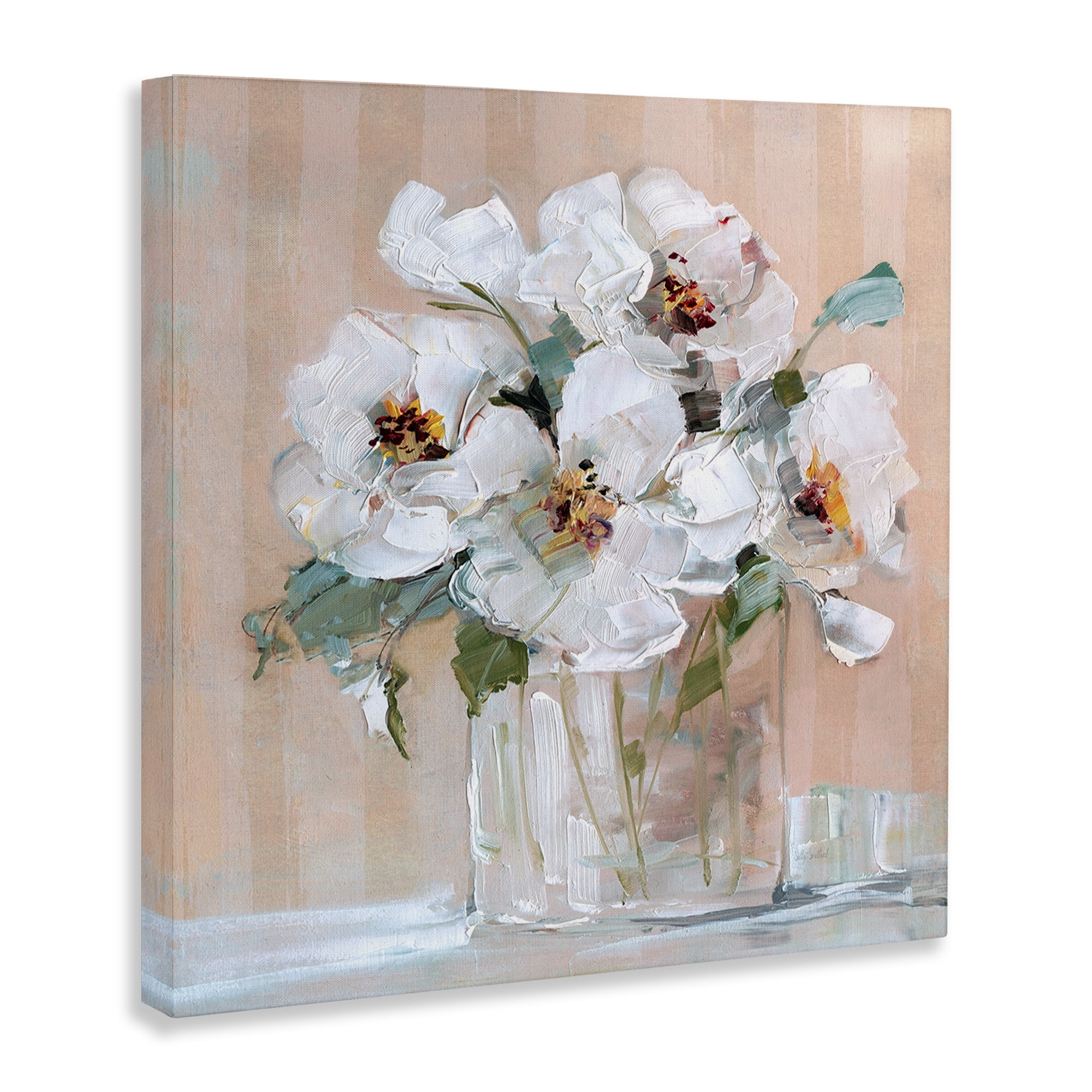 Stupell Industries White Florals on Pink Botanical & Floral Painting Gallery Wrapped Canvas Art Print Wall Art, 30 x 30