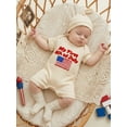 thumbnail image 6 of Cenuakty Baby 3M 6M 12M Boy Independence Day Jumpsuit Short Sleeve Round Neck Letter Flag Embroidery Romper with Hat, 6 of 9