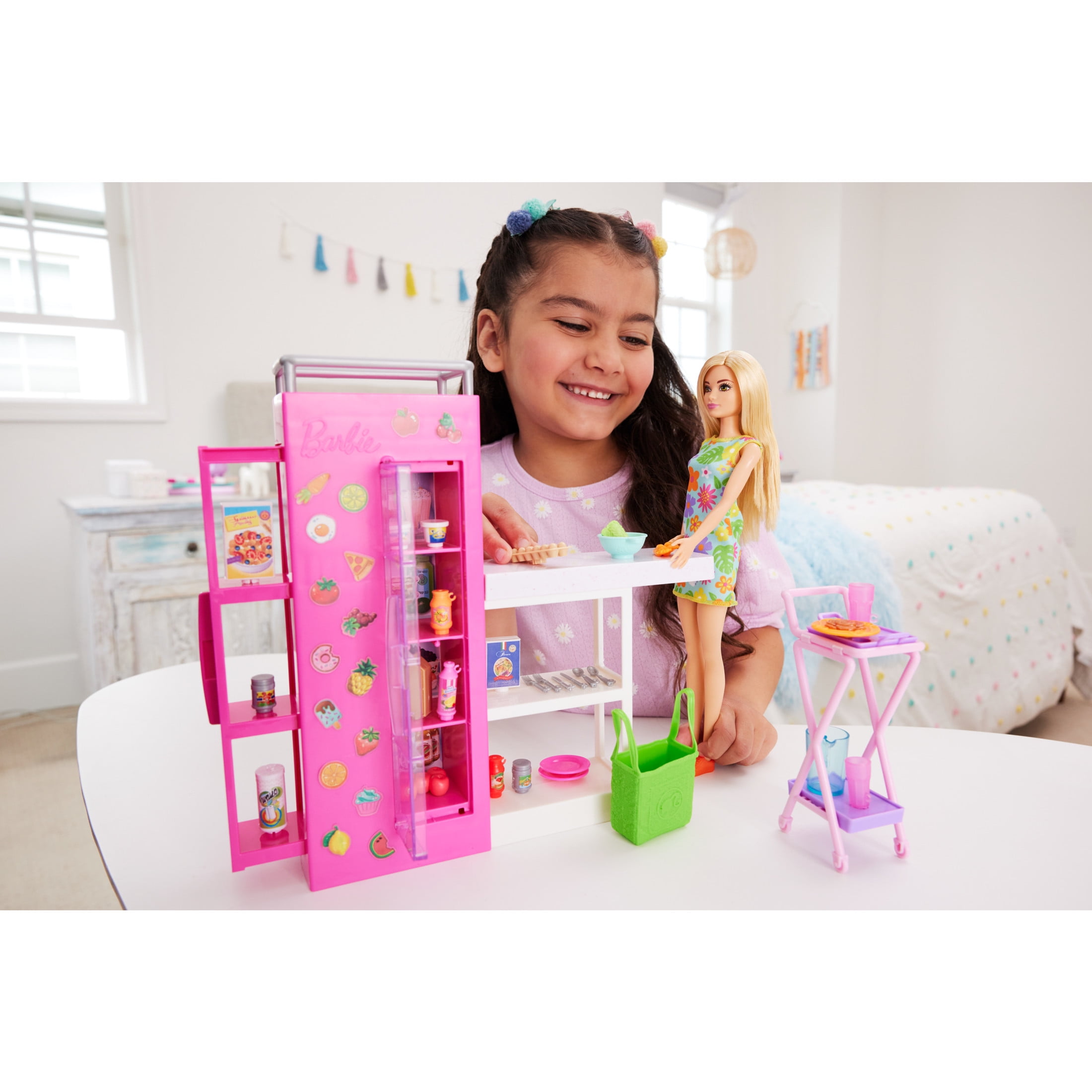 Barbie Doll and Ultimate Pantry Playset, Barbie Kitchen Add-On with 30+ Food-Themed Pieces
