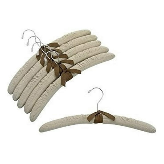 Linen Padded Hangers 17 Inch - 6 Pack - Natural Linen Clothes Hangers with Hook - Delicate Garment Hangers for Dresses, Sweaters, and Suits