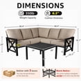thumbnail image 6 of NATURAL EXPRESSIONS 6 Pieces Patio Furniture Sets, Metal Patio L Shape Sectional Couch Sofa Conversation Sets with 6.5" Shale Cushions,HighBack Hand-Brush Black Frame, 6 of 8
