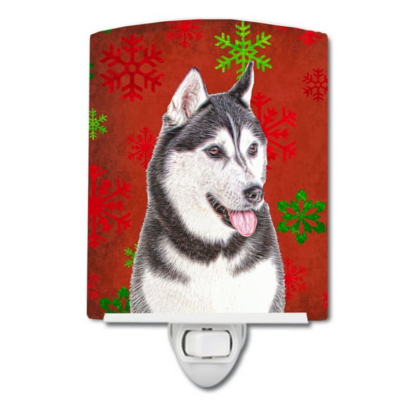 Caroline's Treasures KJ1182CNL Red Snowflakes Holiday Christmas Alaskan Malamute Ceramic Night Light, 6x4x3",