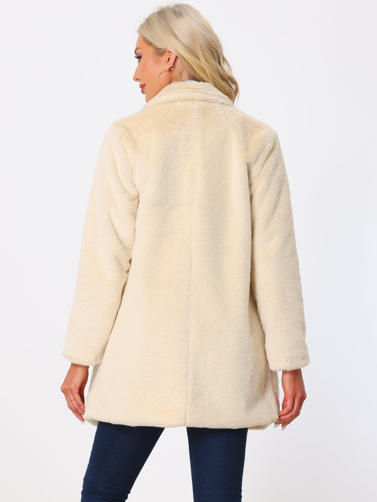 DARING DIVA Women's Lapel Faux Fur Fuzzy Warm Jacket Overcoat XL Apricot
