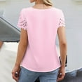 thumbnail image 5 of Womens Summer Tops Summer Fashion Casual V Neck Hollow Lace Chiffon Shirt Short Sleeved Shirt Top Shirts for Women, 5 of 6