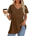 thumbnail image 3 of TQWQT Women Summer Tops Short Sleeve Peplum V Neck Blouses Dressy Casual Tshirts Solid Color Tees Tunic Top Plus Size Maternity Clothes Coffee 3XL, 3 of 5