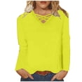 thumbnail image 3 of Feancey Womens Long Sleeve T Shirts V Neck Hollow Out Tunic Tops for Women Fall Casual Solid Color Plus Size Blouses Fall Clothes Yellow M, 3 of 6