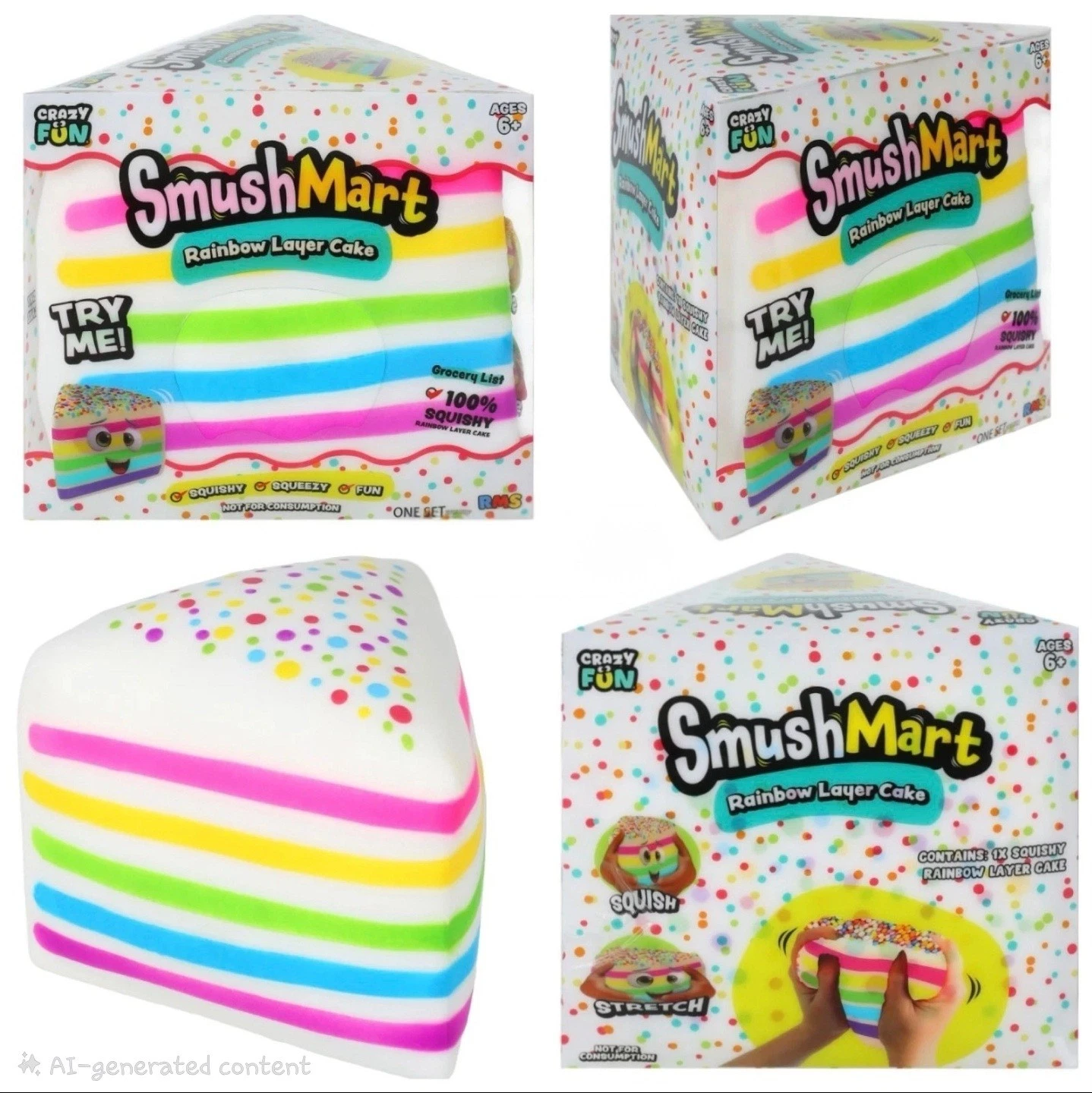 5" Viral Rainbow Layer Cake Squishy Toys - Smush Mart Giant Dessert Squishy - Soft Sensory Stress Relief Toys for Teens & Adults - Fun Novelty Gift for Birthdays & Holiday Festivals