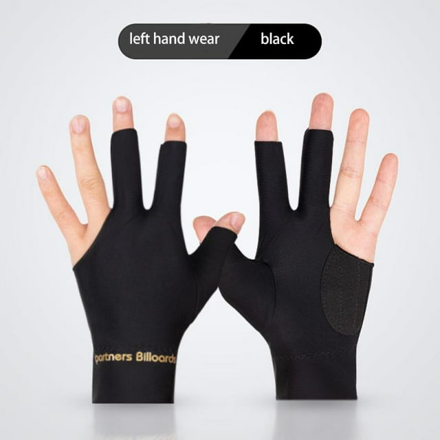 Open Finger Billiard Pool Gloves Adjustable Sticker Polyester Snooker Billiards Gloves Smooth Soft Portable Training Accessories 1pc Black-left