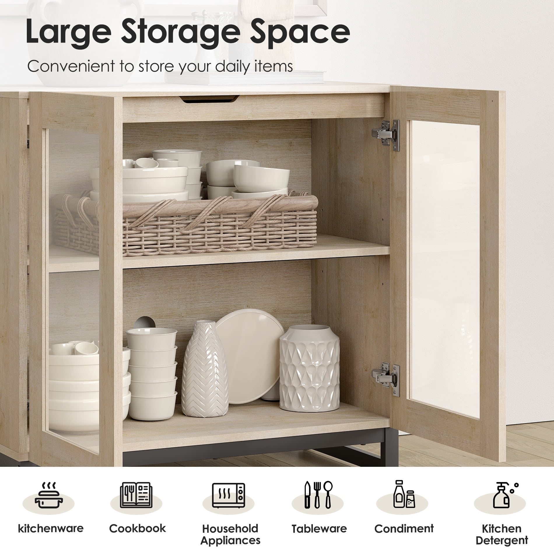 Modern 4-in-1 Storage Chest, Multifunctional Dresser with Glass Doors & Adjustable Shelves, Versatile Closet Organizer Cabinet for Bedroom Living Room,Beige