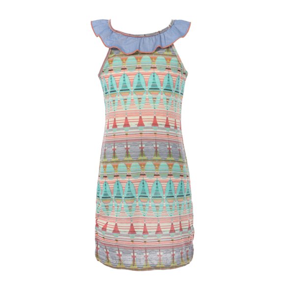 Richie House Girls' nation patterned dress with ruffled collar RH0975