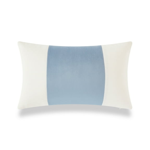 Hofdeco Premium 12” x 20” Baby Blue Polyester Velvet Decorative Pillow Cover, Wide Striped