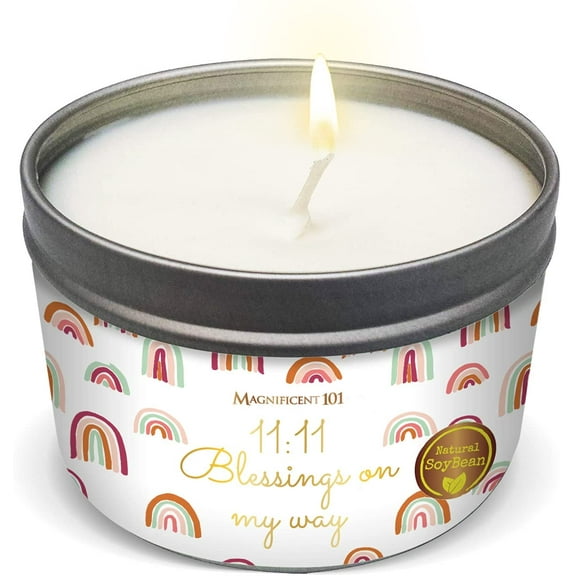 Magnificent 101 Long Lasting Affirmation Candle | 6 Oz - 35 Hour Burn | Soy Wax Smudge Candle For House Energy Cleansing, Purification & Manifestation | 11:11 Blessings on My Way