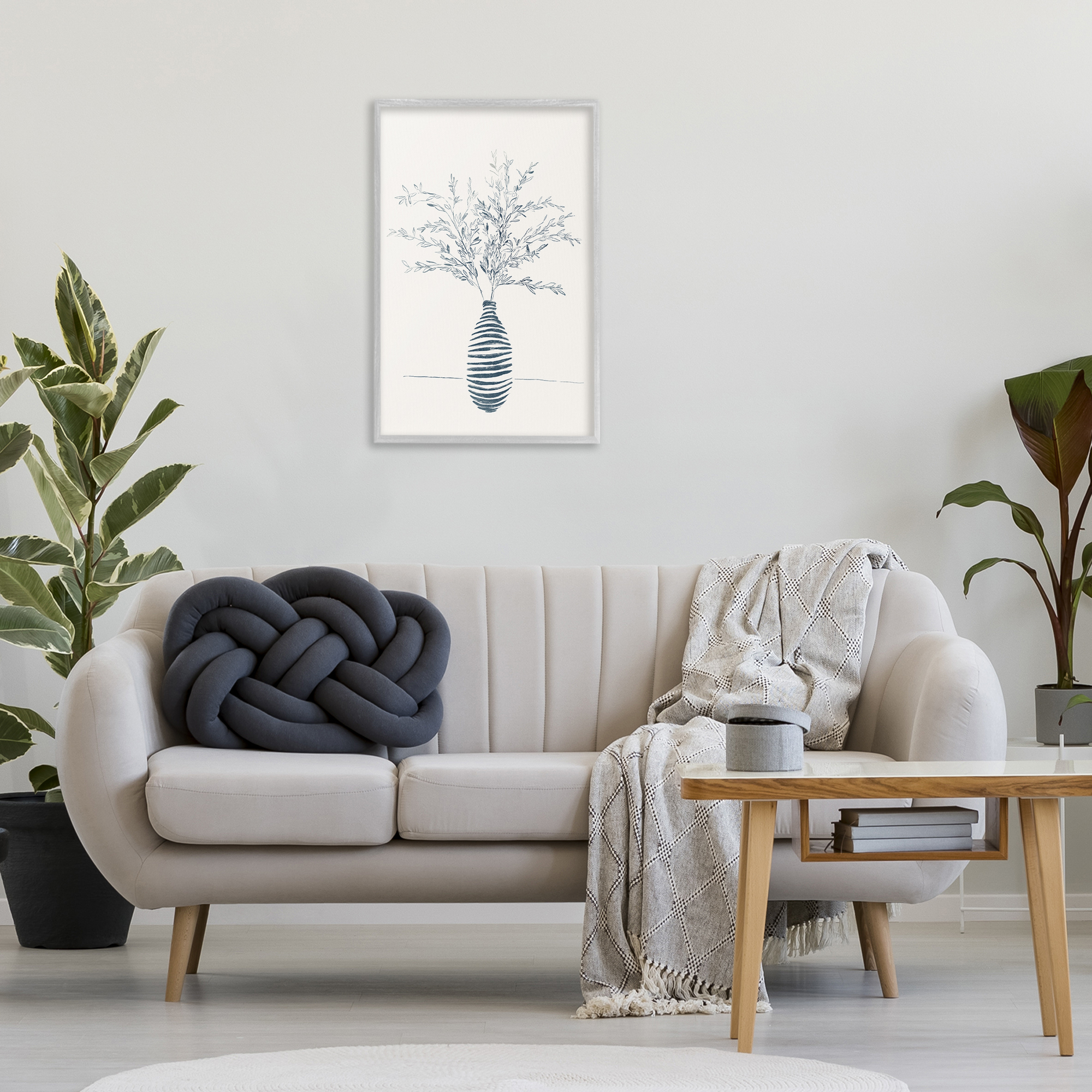 Stupell Industries Minimal Herb Vase Botanical & Floral Painting Gray Framed Art Print Wall Art, 20 x 30