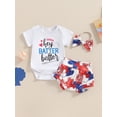thumbnail image 2 of Suealasg Baby Girl Baseball Outfit Letter Print Round Neck Short Sleeve Tops + Elastic Waist Shorts +Headband 3Pcs Infant Summer Casual Clothes Set, 2 of 7