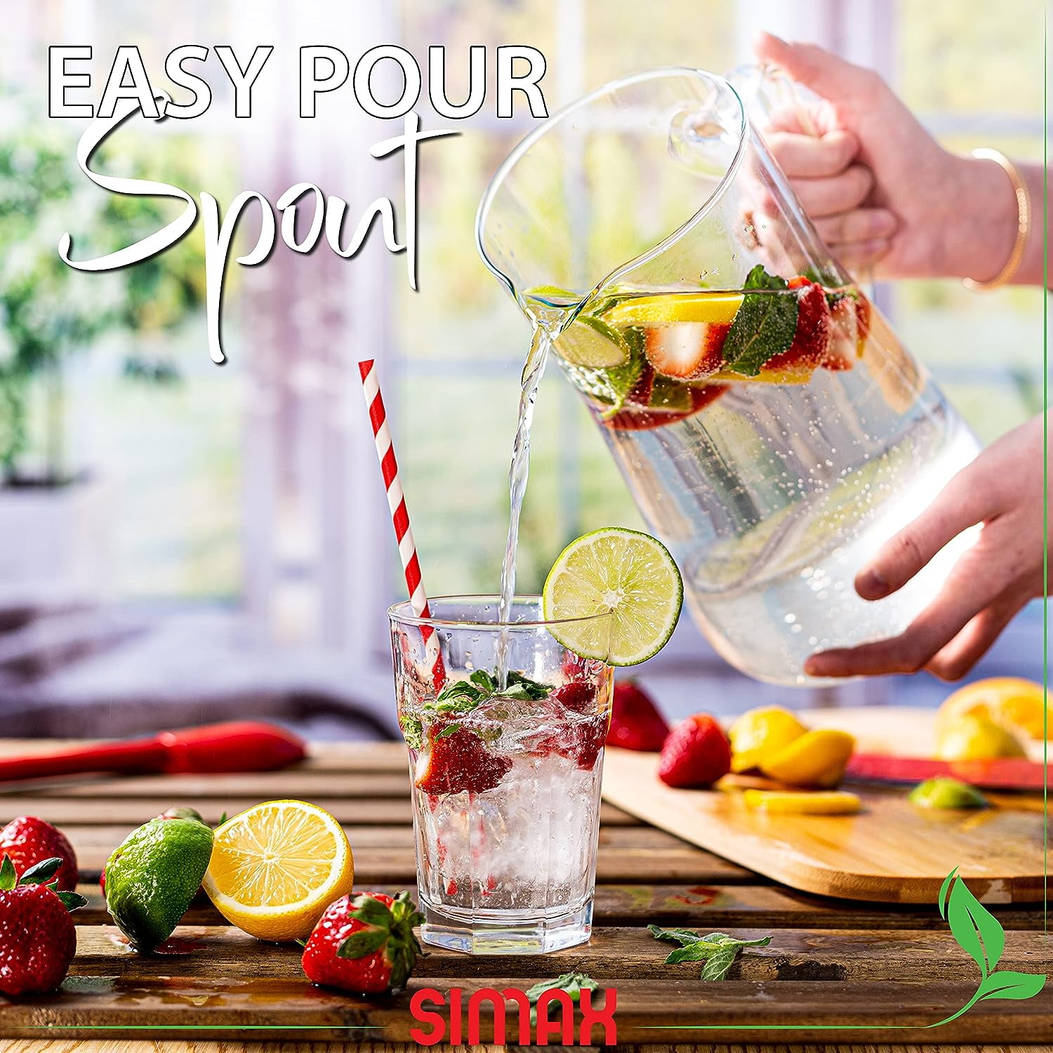 SIMAX 2.5-Qt Borosilicate Glass Pitcher with Spout & Handle for Water, Sangria & Iced Tea