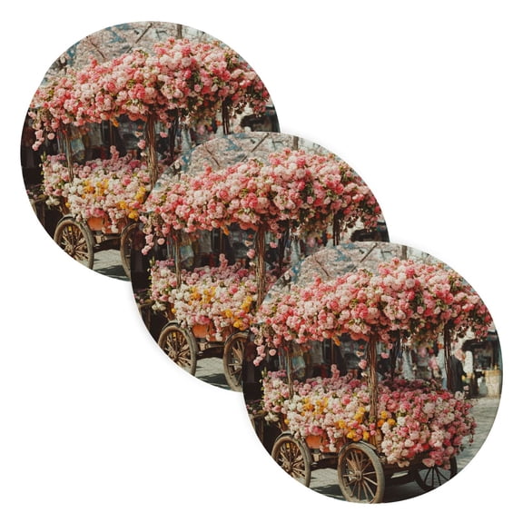 BZSMCE Mats for Pots,Pans Place Cart with Colorful Flowers Simple Style Pattern Pot Mats