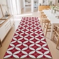 thumbnail image 3 of Hallway Runner Rug 2'x6', Red Geometric Kitchen Runner Rugs Non-Slip Carpet Mats, Vintage Rhombus Circle Texture Bedside Rugs Runners Washable Floor Carpet for Bathroom Laundry Room, 3 of 8