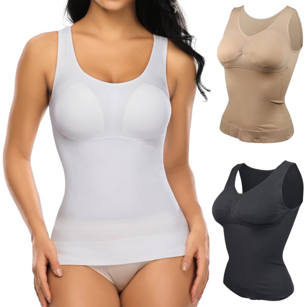 Ladies Shapewear Slimming Tummy Control Camisole Cami Padded Sleeveless Compression Vest Silver® Women Seamless Control Vest Body Shaper Under Wear Top