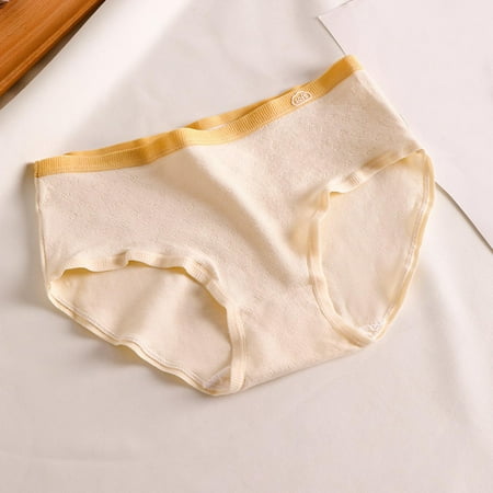 Summer Savings  Womens Solid Color Cotton Underwear  No Mid Waist  Sports Plus Size  Comfortable Fit  Breathable  Seamless  Everyday Casual  Women s Plus Clothing | Beige M  Sopatenor