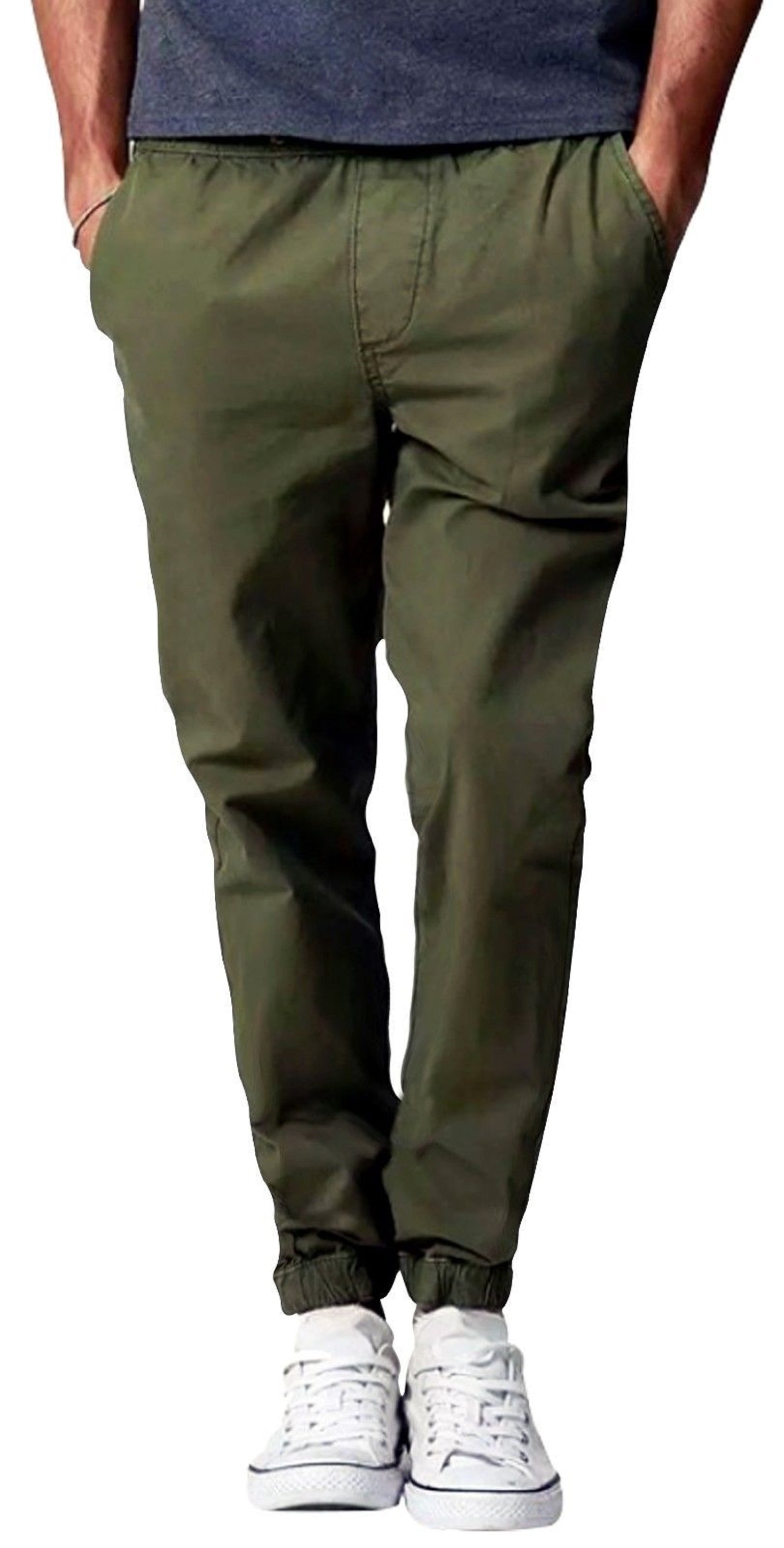 Men's Casual Jogger Pants Elastic Waistband Twill Cargo Trousers Chino ...