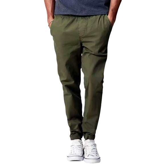 Pantalons de Jogging Décontractés pour Hommes Taille Élastique Cargo en Sergé Chino Olive 36