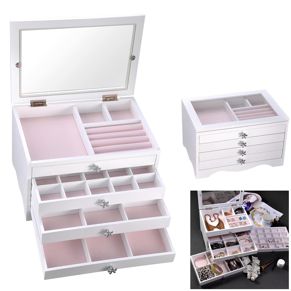 New Jewelry Box Storage Organizer Case Ring Earring Necklace Mirror SRP $39.95 