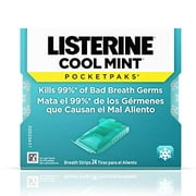 Listerine Cool Mint Pocketpaks Breath Strips, Oral Dissolving Breath Freshener Strips Kill 99% of Germs That Cause Bad Breath, Portable for On-The-Go, Refreshing Mint Flavor, 24-Strip Pack (12 Pack)