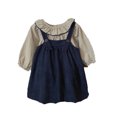 thumbnail image 1 of Preppy style Girls' Strap Dress Set Girls' Lotus Leaf Collar Plaid Long Sleeve Shirt Dress 2Pcs Set Spring Children's Clothes, 1 of 6