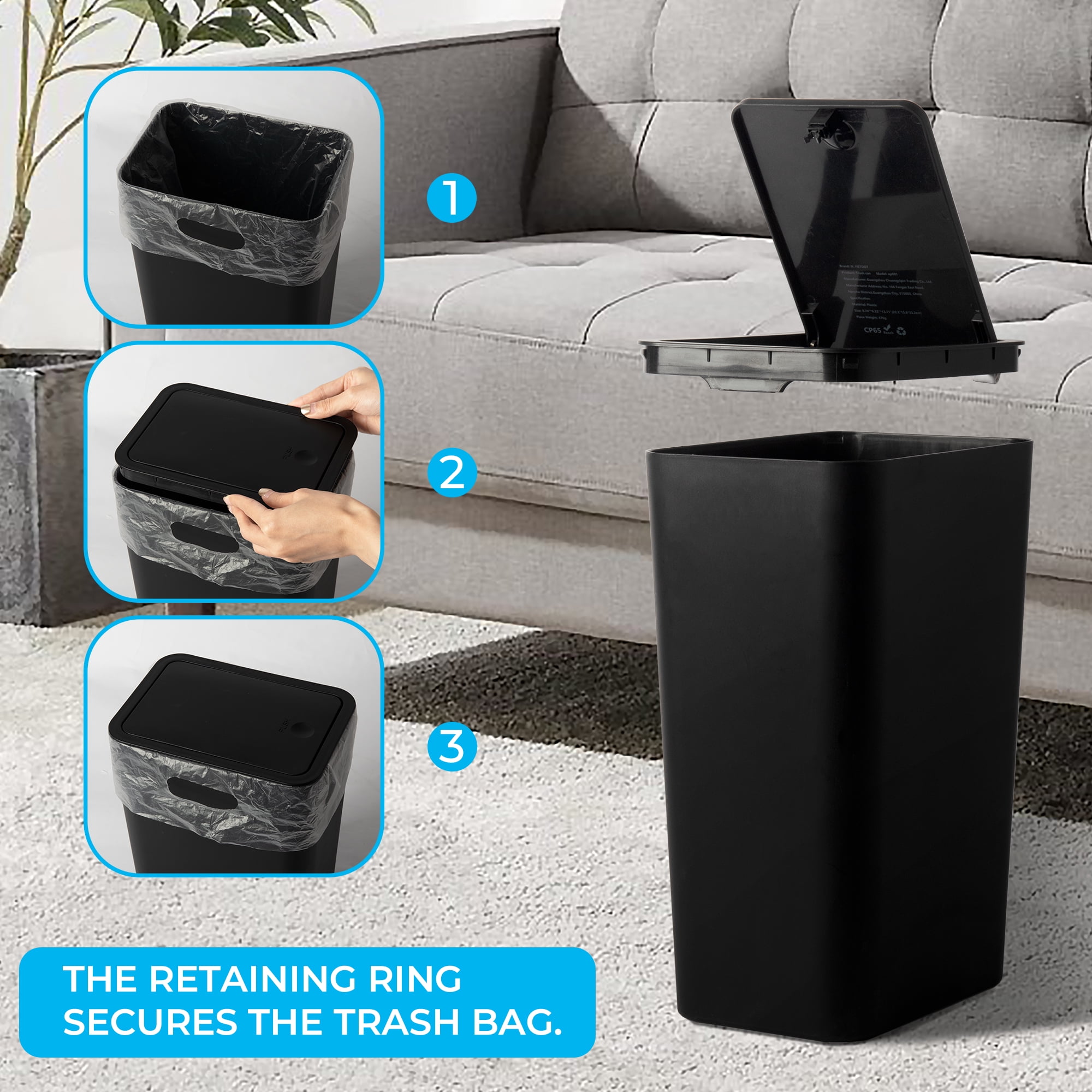 Slim Space-Saving Trash Can With Press Top Lid Durable Plastic Garbage Bin For Kitchen Bathroom Rv Living Room Office Small Container Wastebasket - View #2