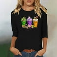 thumbnail image 2 of Fartey Mardi Gras Shirts for Women 3/4 Sleeve Holiday Blouses Funny Mask Print Crew Neck Tunic Tops Loose Casual Going Out Tshirt Black S-2XL, 2 of 5