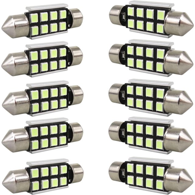 Paquete de 10 bombillas LED azul hielo ultrabrillantes SMD 2835 de 39 mm, repuesto para luces LED de coche, luces de techo, luces de mapa y luces de matrícula.