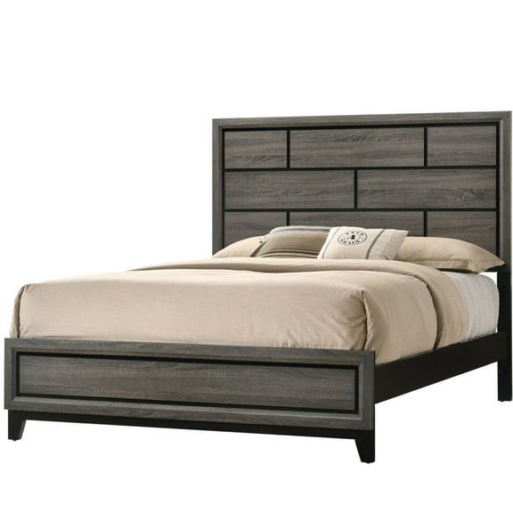 Grooved Panel Contemporary Eastern King Bed with Tapered Legs, Gray- Saltoro Sherpi