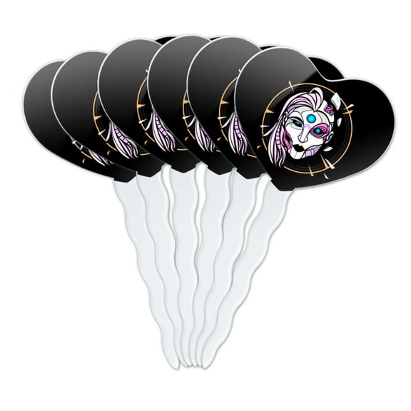 Cyborg Android Robot Science Woman Face Heart Love Cupcake Picks Toppers Decoration Set of 6