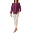 thumbnail image 2 of INSPIRE CHIC Women's Blouse Peter Pan Collar Puff Sleeve Contrast Trim Button Down Shirt XL Dark Purple, 2 of 5