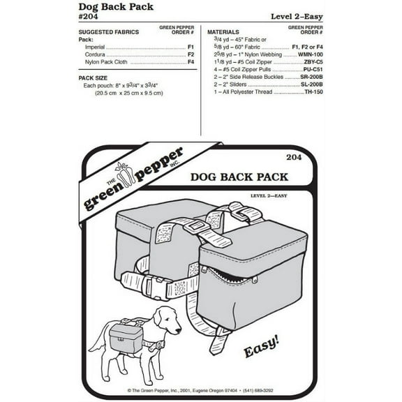 Dog Back Pack Bags #204 Sewing Pattern (Pattern Only)