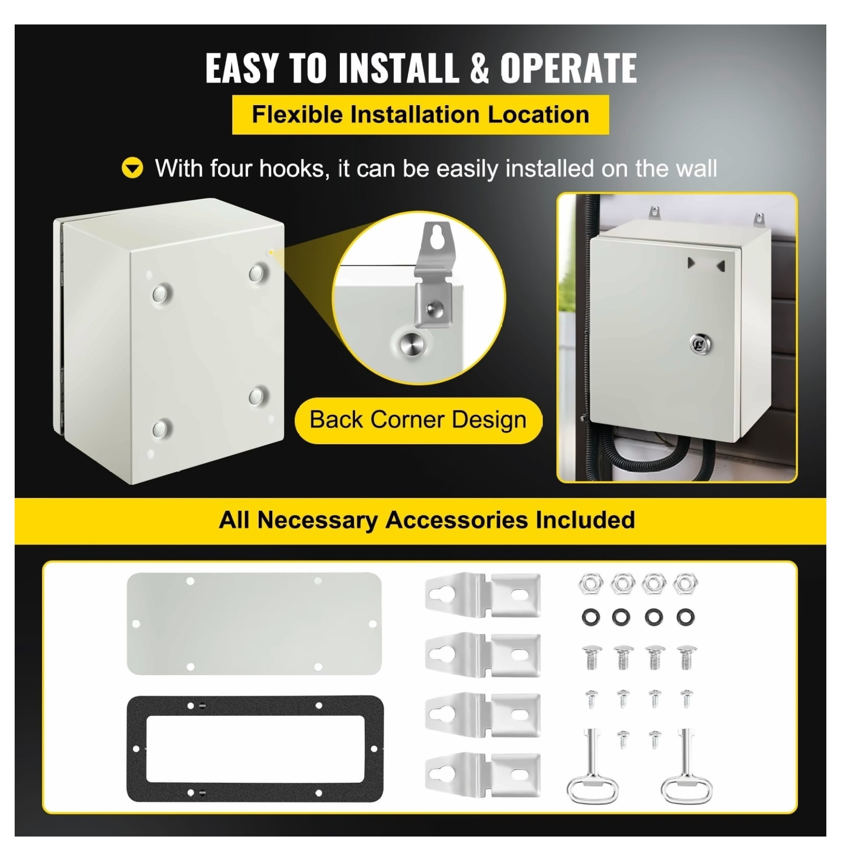 NEMA 4X Steel Enclosure 10x8x6'', IP66 Waterproof Electrical Box, Outdoor Indoor Junction Box with Mounting Plate, Industrial Electrical Enclosures